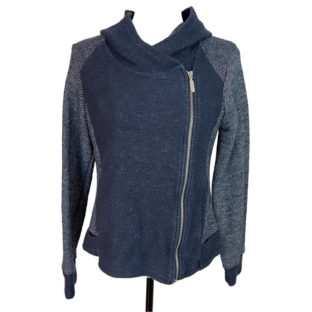 Lucky Brand Moto Full Zip Cardigan Blue Jacket Edgy Layering Medium Casual Boho